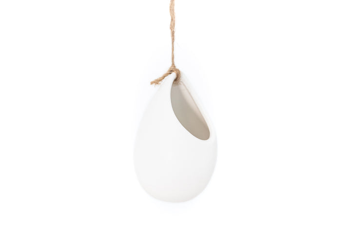 Small Ivory Ceramic Hanging Planter With Flat Bottom