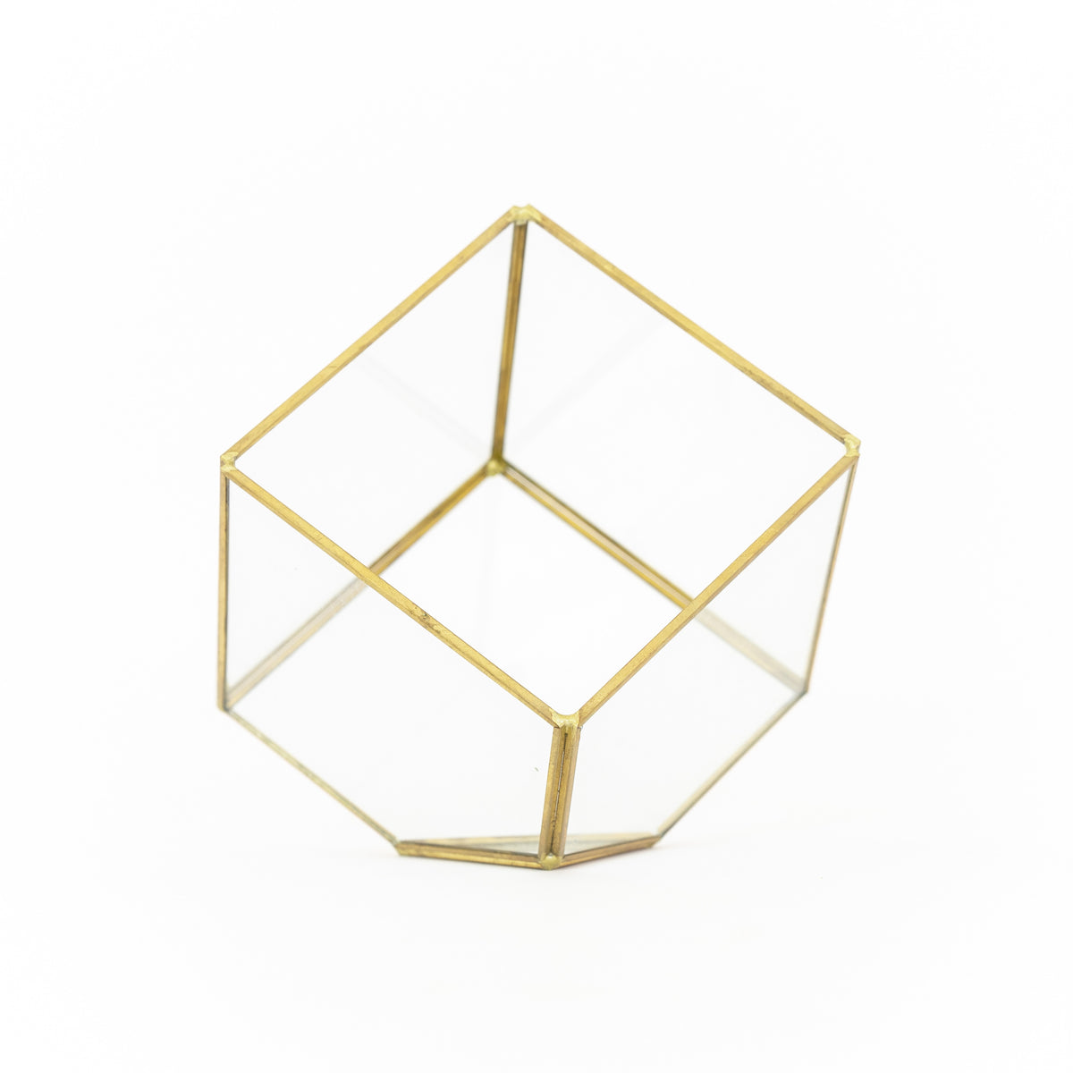 Wholesale Heptahedron Geometric Glass Terrarium Gold Metallic Fini