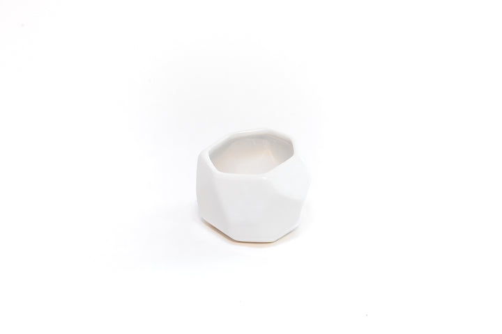 White Geometric Ceramic Container