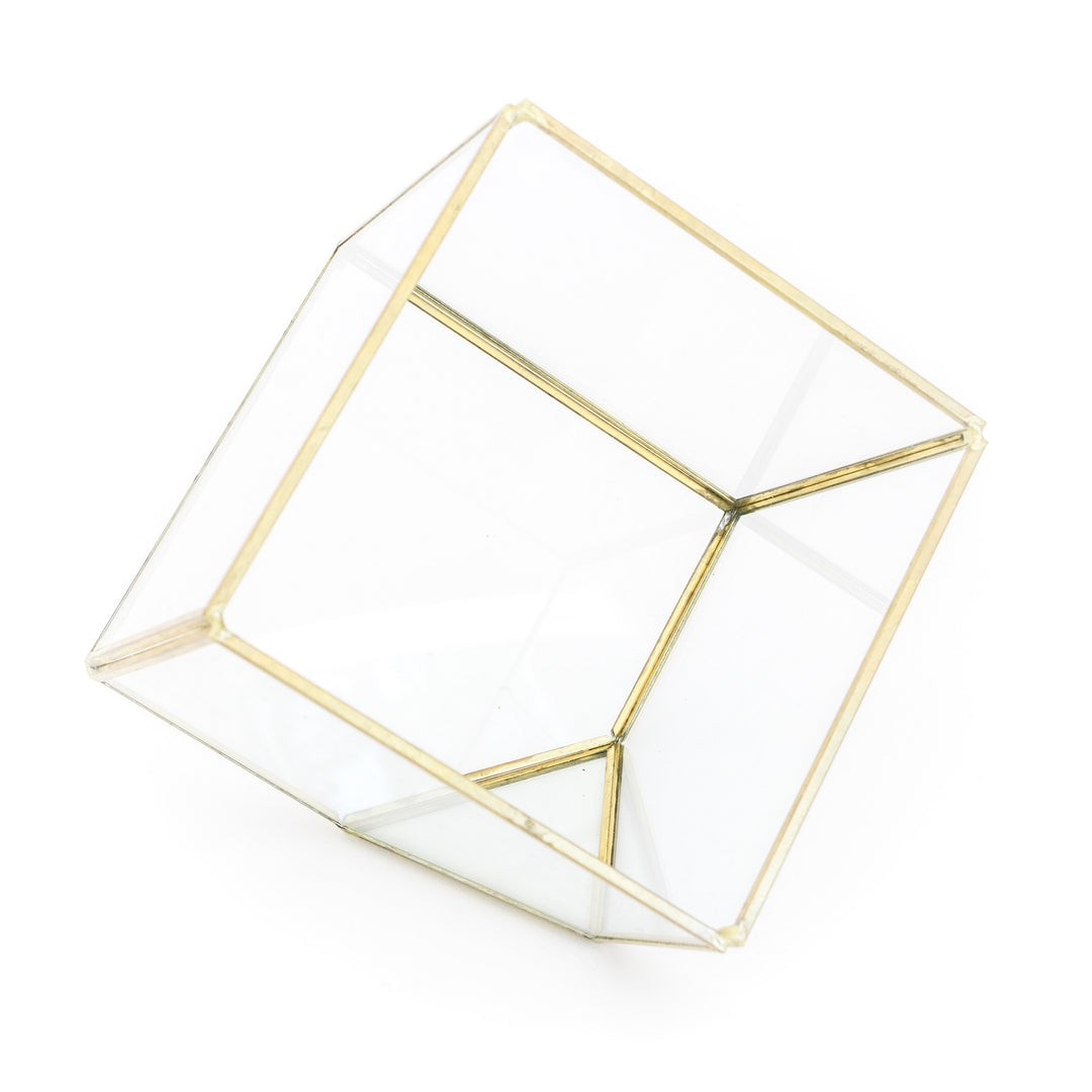Heptahedron glass terrarium with gold accents 