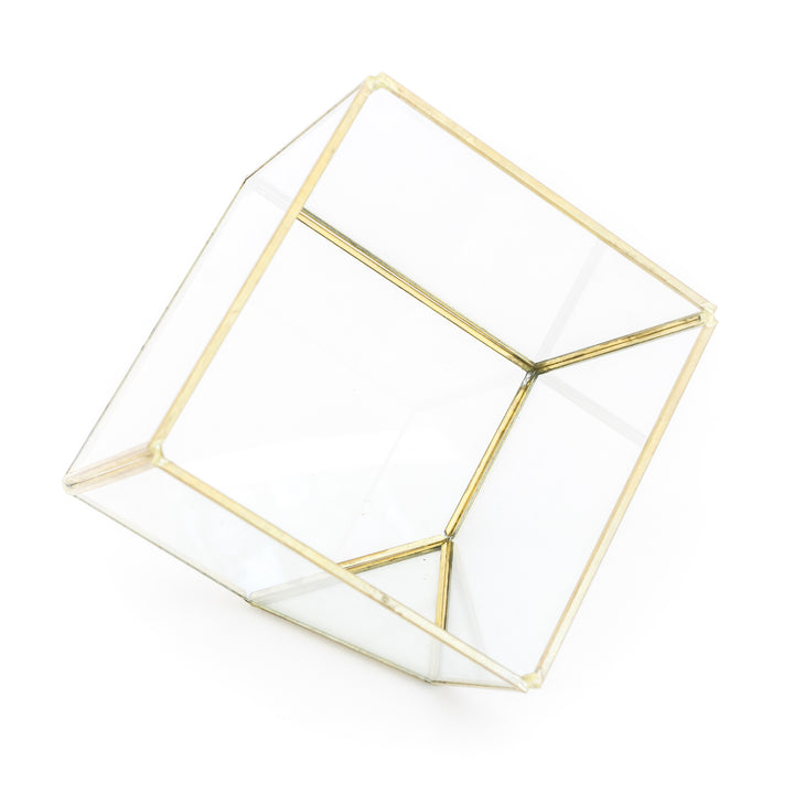 Heptahedron Geometric Glass Terrarium with Gold Accents