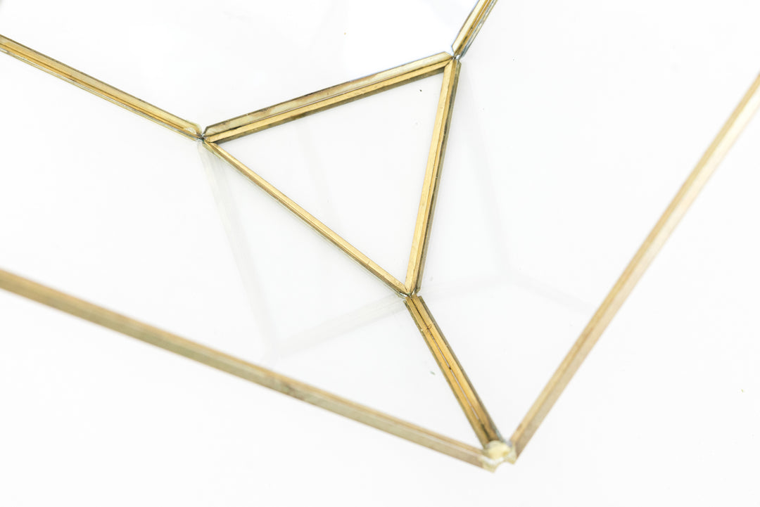 Close up of Gold Details on Heptahedron Geometric Glass Terrarium